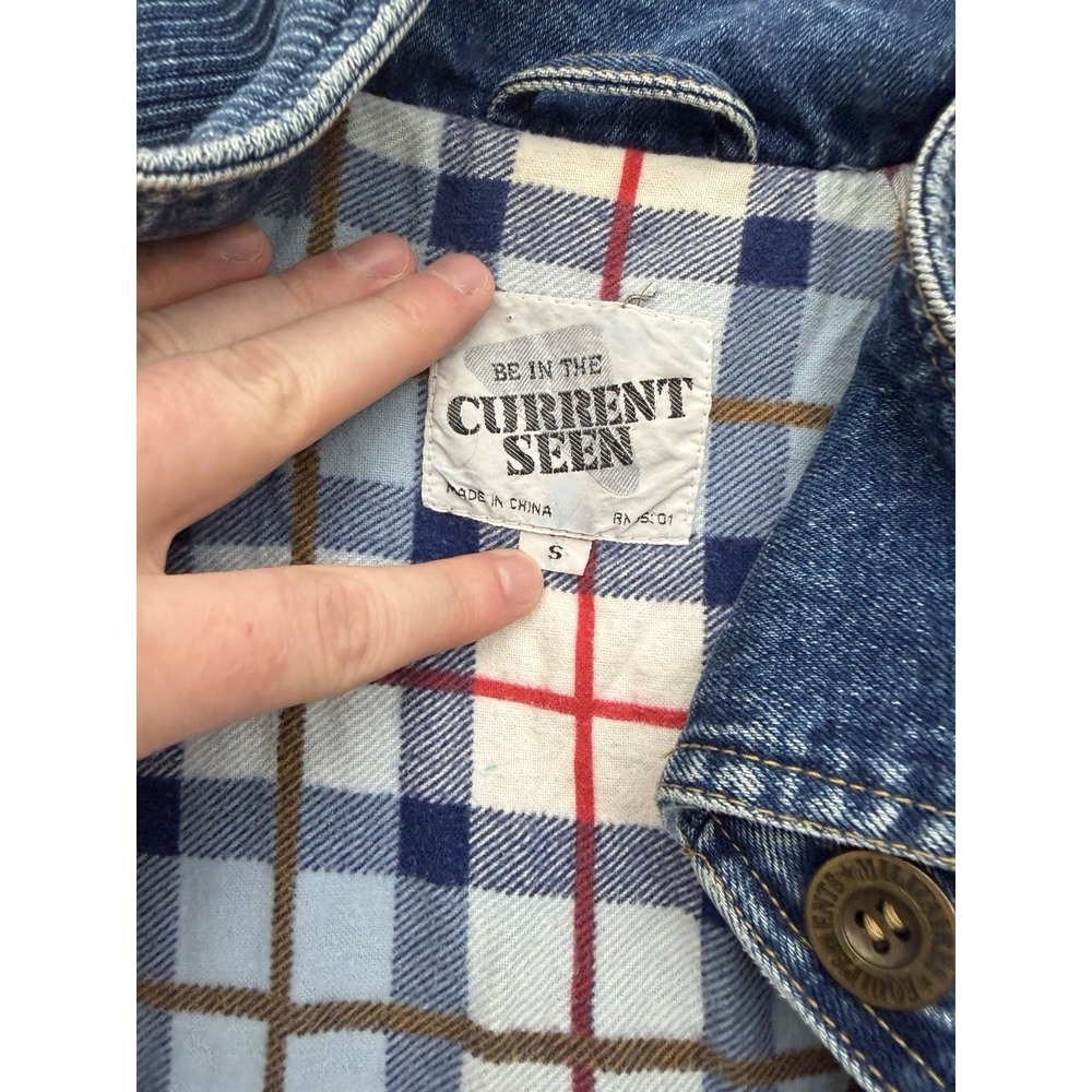 VTG Current Seen Denim Barn Coat Chore Jacket Flannel Lined Size Small 90s 80s - Picture 3 of 9
